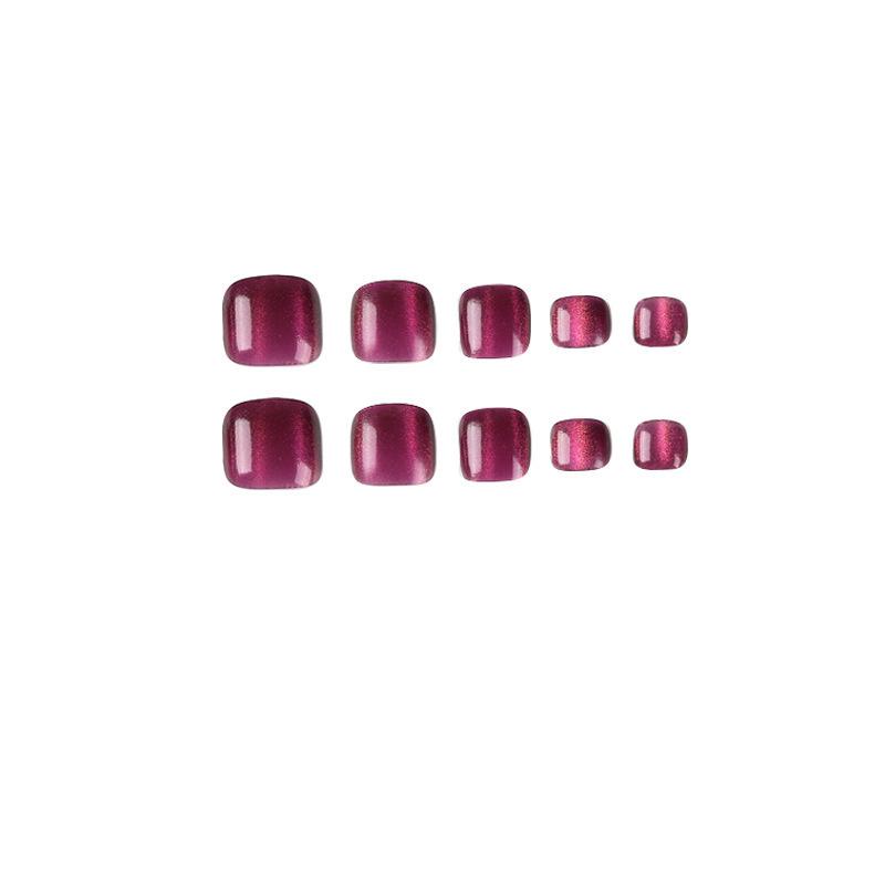 Red Short Square Removable Fake Toenail Set - Cat Eye Design
