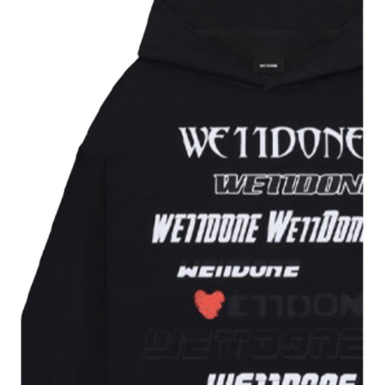 WE11DONE Ss23 Heart Print Barrage Logo Hoodie Unisex Hoodies Black WD-TH3-22-904-U-BK