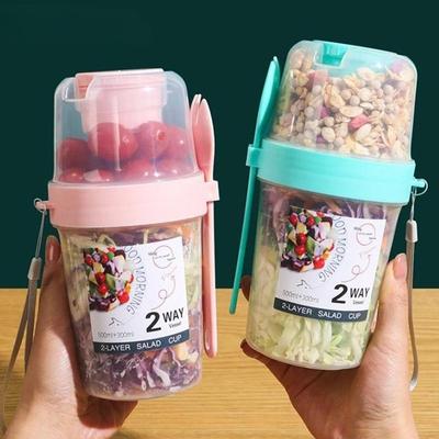 Taza para desayuno, fruta, avena, Yogurt, ensalada con tapa, cuchara, almacenamiento de alimentos de dos capas, taza de almacenamiento de alimentos portátil para reducir el peso de Fitness