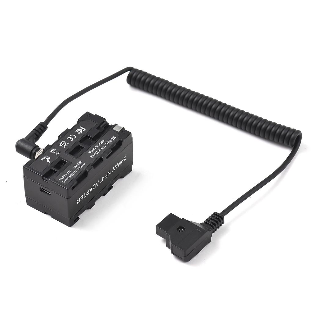 D Tap to Double Sided NP F550 570 770 970 Dummy Battery Power Adapter with 5 12V Type C Output Flexible Spring Cable