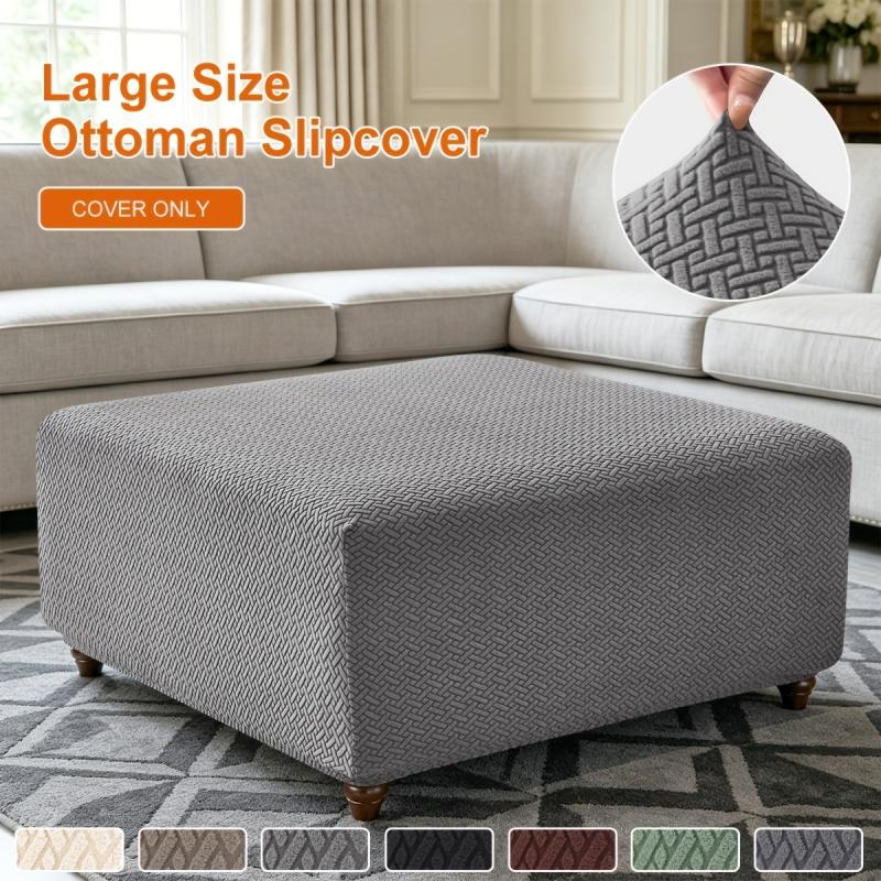 Jacquard Stretch Ottoman Cover S/M 2 Size Living Room Sofa Footrest Stool Slipcover Anti-scratch Pouf Covers Home Decoration