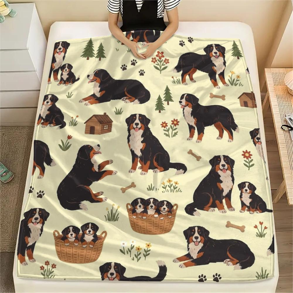 1PC Cute Dog Print Flannel Blanket, High Quality All Seasons, Home Decor, Warmth and Comfort, Perfect for Christmas Gifts