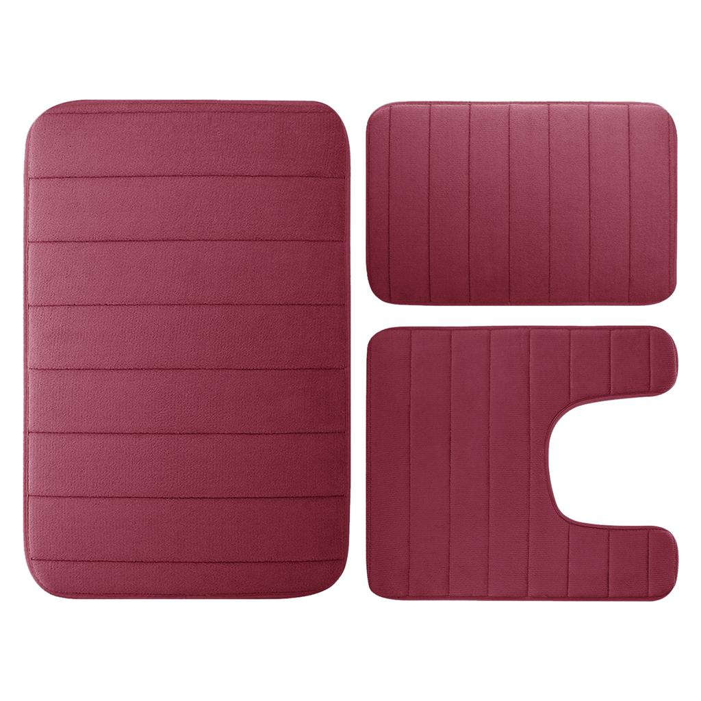 Set di 3 Tappetini da Bagno in Velluto con Memory Foam Assorbenti Antiscivolo Extra Morbidi Lavabili in Lavatrice e Asciugatrice Tappetino per Pavimento del WC