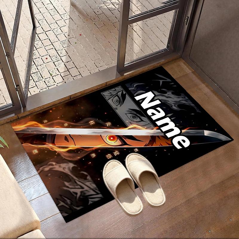 Custom Name Personalized Demon Slayer Print Carpet, Versatile Home Decor Rug, for Playroom, Apartment, Balcony, Entryway, Hallway Gift