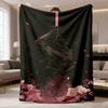 2026 Latest Flannel Blanket | Samurai & Cherry Blossoms Themed UltraSoft Plush AllSeason Bedspread, Machine Washable, Black & Pink Anime Design for Be