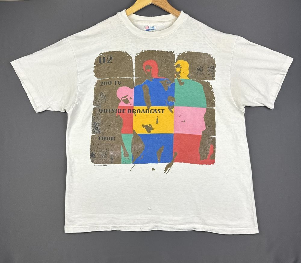 

Vintage 90s U2 Zoo TV Tour Promo Concert White Unisex Tshirt Reprint KH9694 Unisex T-Shirt XL