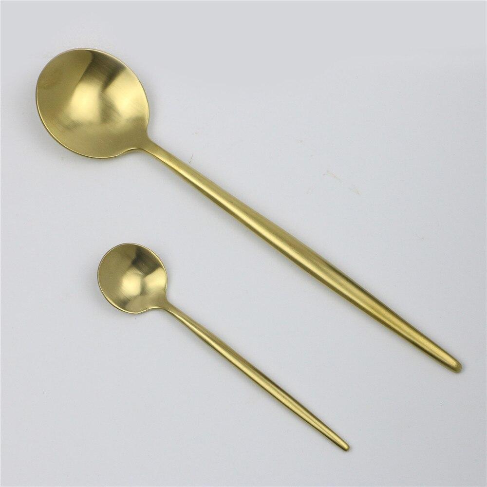 4Pcs Matte Black Gold Dinnerware Set Dinner Cutlery Knives Forks Spoons Teaspoons 304 (18/10) Stainless Steel Silverware Set