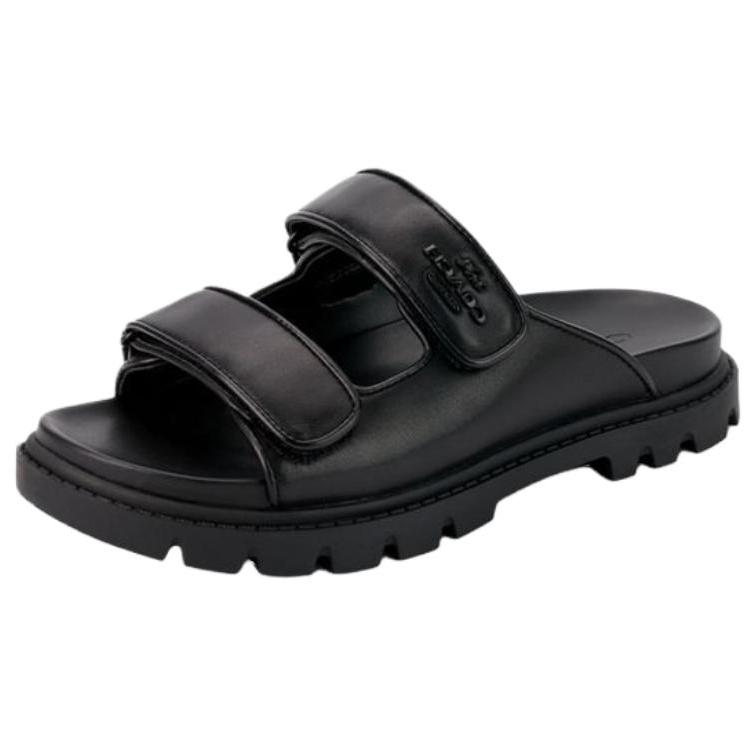 Coach Lambskin Double Strap Open Toe Flat Slide Sandals Women sandals Black CBN30-BLK