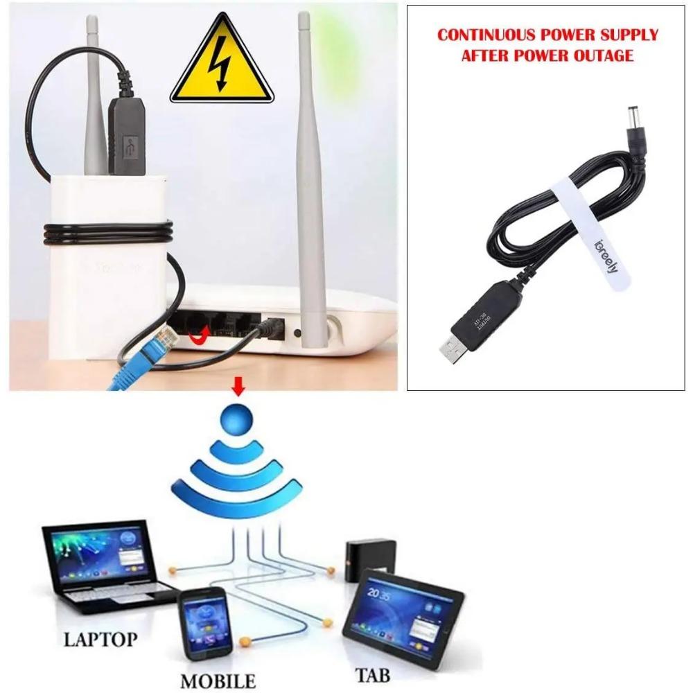 5.5*2.1mm WiFi to Powerbank Cable Connector DC 5V to 12V USB Cable Boost Converter Step-up Cord for Wifi Router Modem Fan
