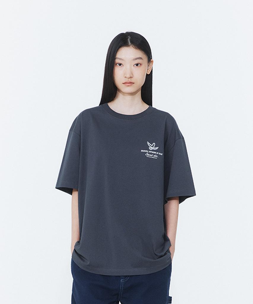 MARK GONZALES New Angel Logo Typography Short Sleeve T-Shirt - Charcoal