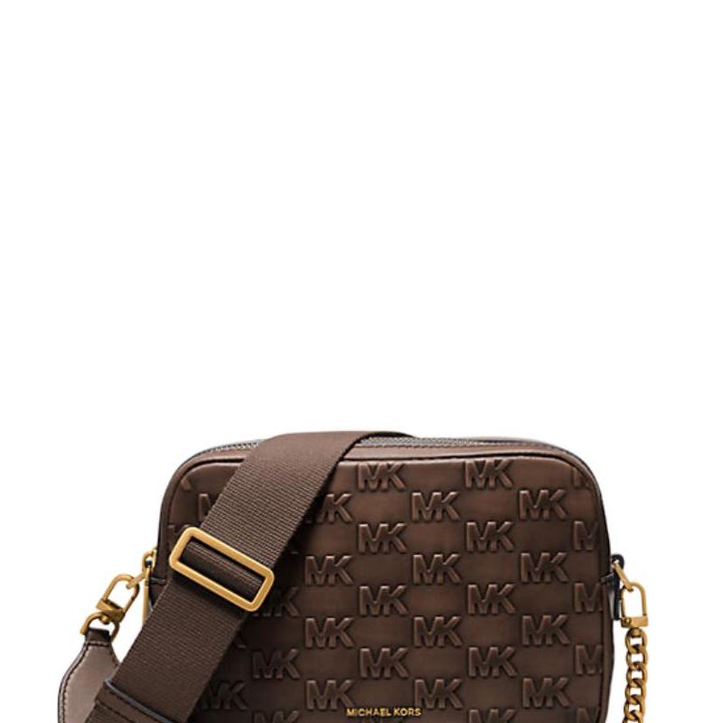 Michael Kors MK Bryant Embossed Logo Shoulder Strap Removable Embossed Logo Leather Crossbody Bag Medium Women Crossbody Bag 32F5AYTC6L-CHOCOLATE