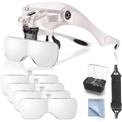 Headband Magnifier with LED Light, Head Mounted Magnifying Glasses for Close Work, 5 Clear Magnifying Lenses