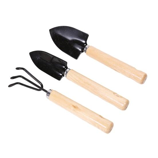 3st Mini Plant Trädgård Trädgårdsredskap Set med trähandtag Rake Shovel