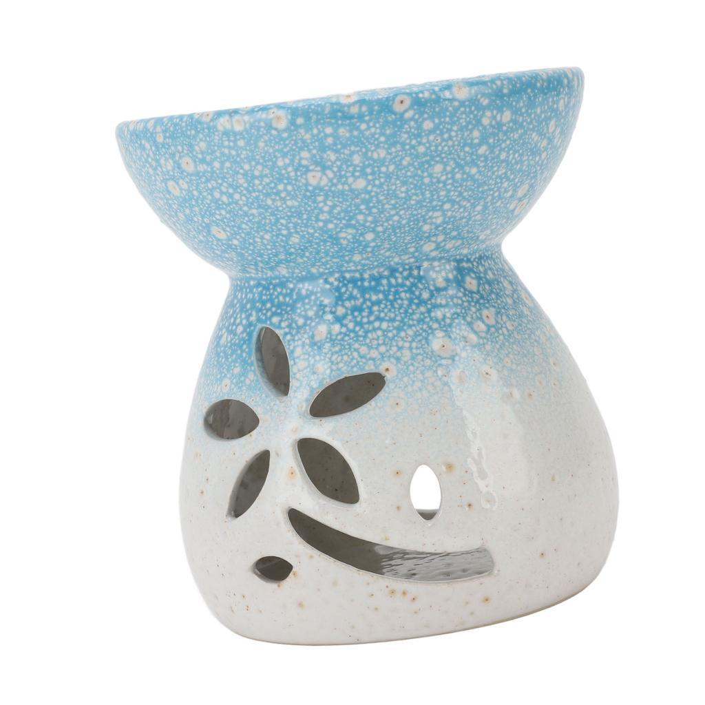 Ceramic Tea Light Candle Holder Incense Essential Oil Burner Round Shape White Blue