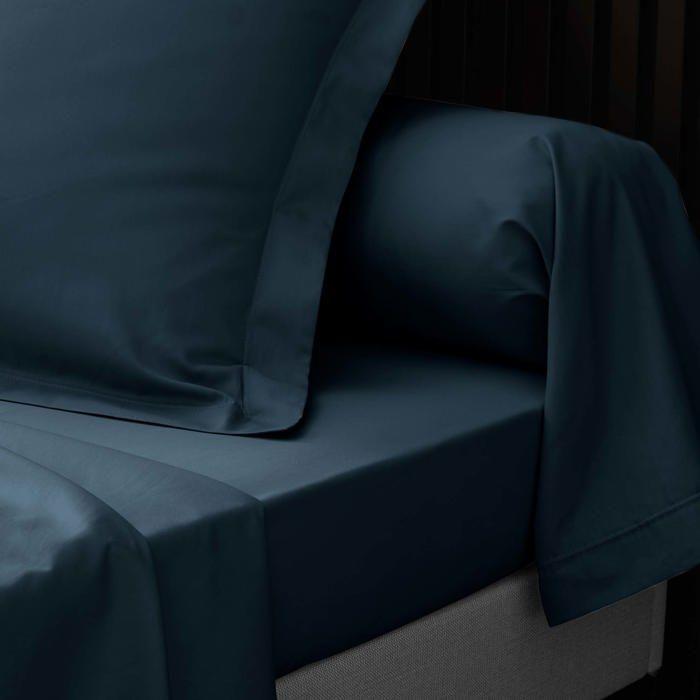 Drap plat en percale de coton 240 x 300 cm bleu nuit