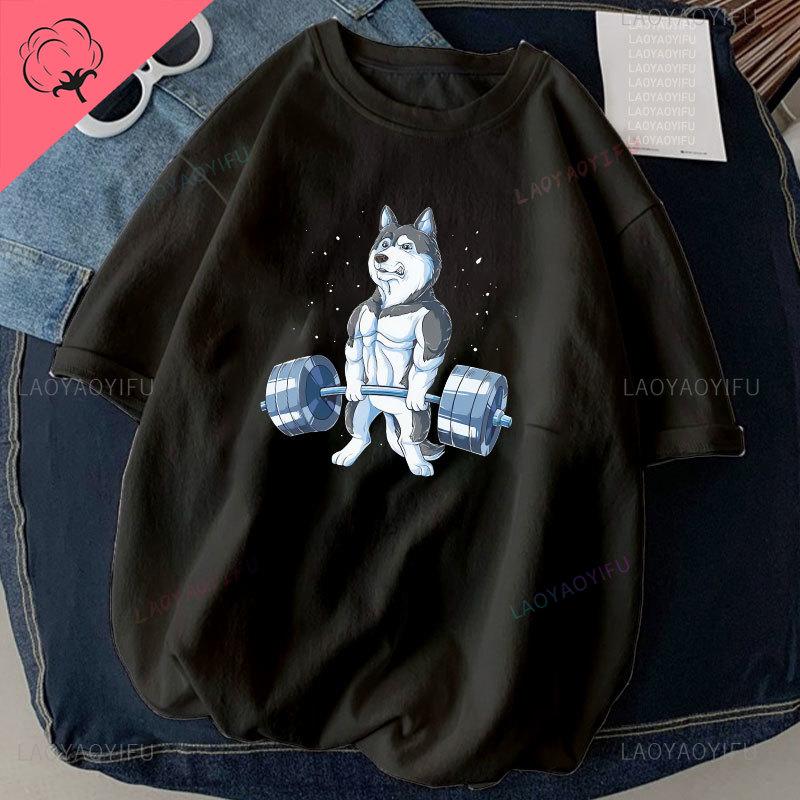 Cat Weightlifting Printed T-shirt Work Out Funny Gym Design Sticker Graphic High Quality Cotton T Shirts Men Clothing Camisetas