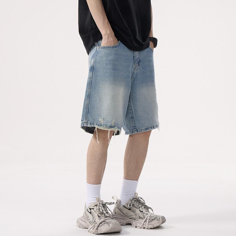 

Ретро моющиеся свободные джинсовые шорты мужские летние прямые повседневные брюки 2XL