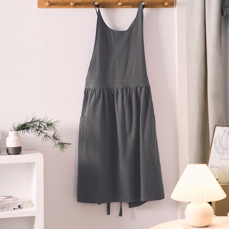 Japanese Korean Style Cotton Linen Apron with Custom Logo for Gardening, Cafe, and Kitchen Use