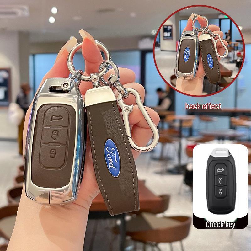 Metal Leather Key Case for 2022 Jiangling Ford Lingrui, Territory, and Transit.