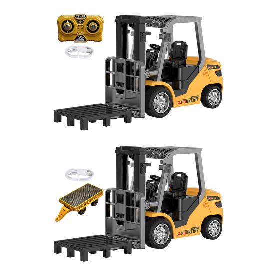 Uzaktan Kumandalı Forklift Oyuncak 1/64 Ölçekli Alaşım Forklift Kamyon Kaldırma Çatal Kancalı Küçük Çocuklar Şarj Edilebilir 2.4GHz RC Simülasyonlu İnşaat Aracı Oyuncak