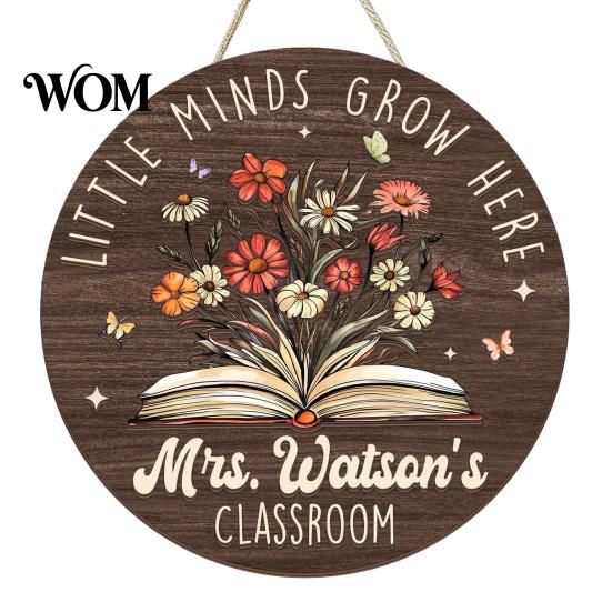 Farmhouse Classroom Sign Wooden Welcome for Door, to Our Round Smooth Surface Door Plaque Hanger, Front Hanging Sign, Back School Preschool Decoration