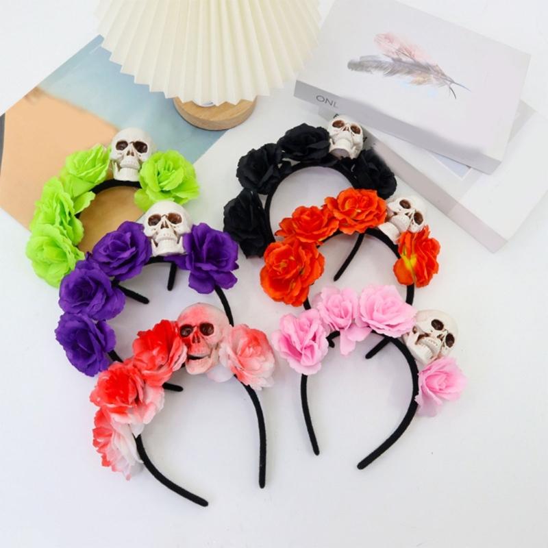 Halloween Totenkopf Blumige Stirnbänder Mit Plastik Kostüm Haaraccessoires Für Kostümpartys Und Gruselige Veranstaltungen