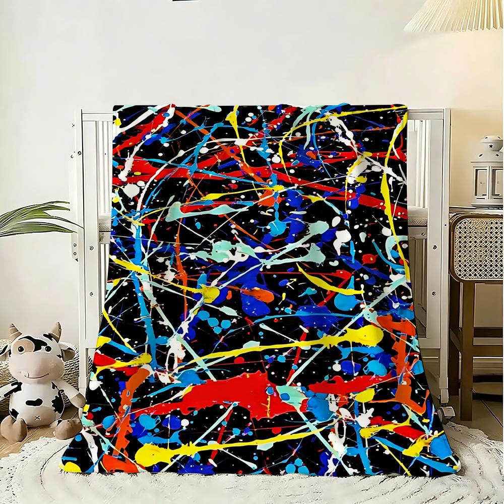 Abstract art Jackson Pollock Throw 240g Flannel Blanket Lightweight Soft Skin-friendly Summer Thin Throw Blanket 75x90cm