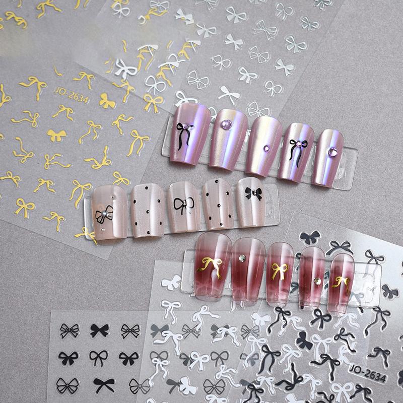 White Bowknot 3D Nails Stickers Ribbon Bow Tie Design Simple Romantic Irregular Lines Ladies Girls Nail Art Manicure Decal