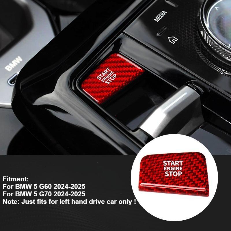 Real Carbon Fiber Engine Start Stop Button Interior Trim Cover Sticker For BMW 5 G60 G70 2024 2025