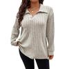 2025 Autumn/Winter Women's Plus Size V-Neck Ribbed Brushed Long Sleeve Top