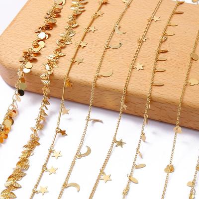 50cm Copper Wire Wrapped Rosary Chain Star Moon Pendant Chains for Jewelry Making DIY Necklace Bracelet Anklet Accessories
