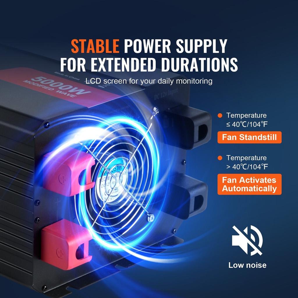 Modified Sine Wave Power Inverter 5000W DC12V To AC120V LCD Remote Control
