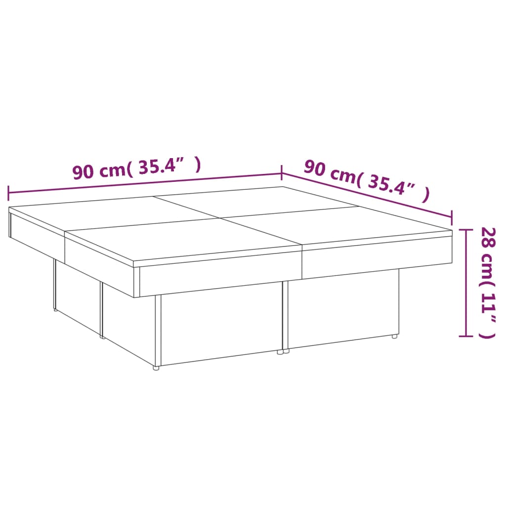 Coffee Table Gray Sonoma 90 x 90 x 28 cm Particleboard