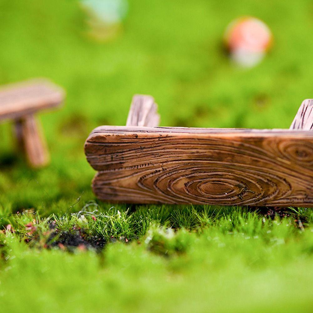 Fairy Garden Park Bench Chair Miniatures Figurine Dolls Resin Love Stool Mini Wooden Chair