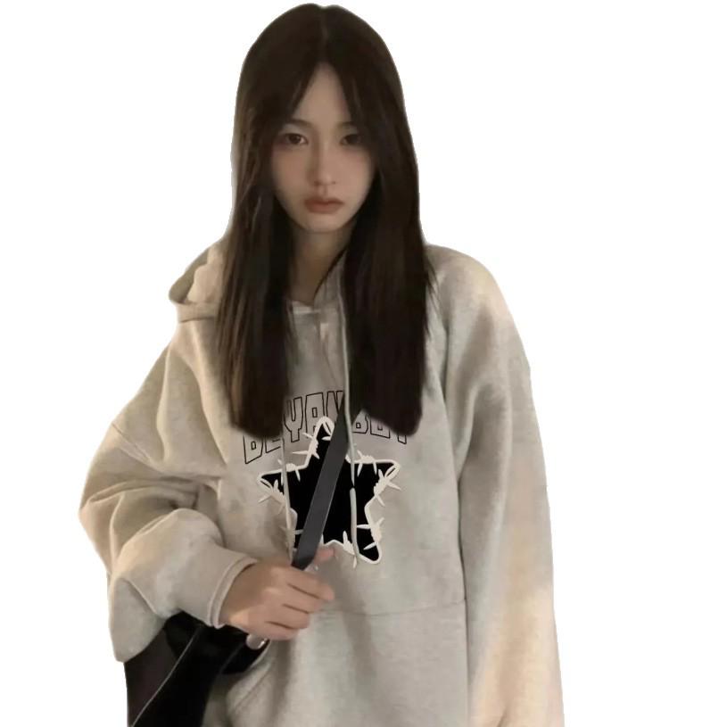 Women's Fleece-Lined Cotton Hooded Sweatshirt - Korean Style Spring/Autumn/Winter Casual Loose Coat for Students and Trendy Men.