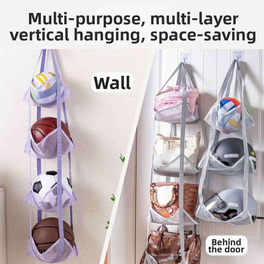 Wall Mounted Ball Storage Hanging Bag Large Capacity 3/4 Layers Basketball Storage Bag Durable Space Saving