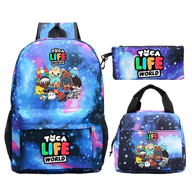 Toca Life World Print Backpack with Lunch Bag & Pencil Case 3pcs Set School Bag Lightweight Student Backpacks Boys Girls Bookbag