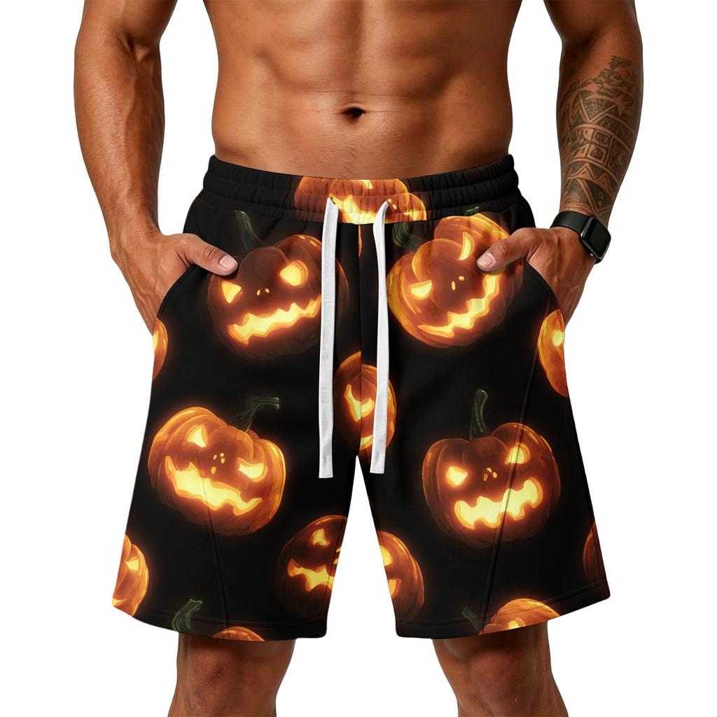 Men's Halloween Loose Fit Casual Sport Shorts with Adjustable Drawstring Waist and Multiple Pockets for Outdoor Activities