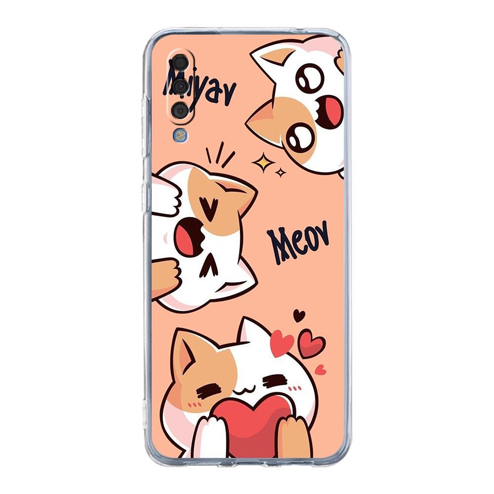 Phone Case For Samsung A14 A50 A70 A30 A40 A20E A10S A20S A02S A04S A12 A22 A32 A34 A42 A52 5G A54 Cat Cute Kitten Cartoon Cover