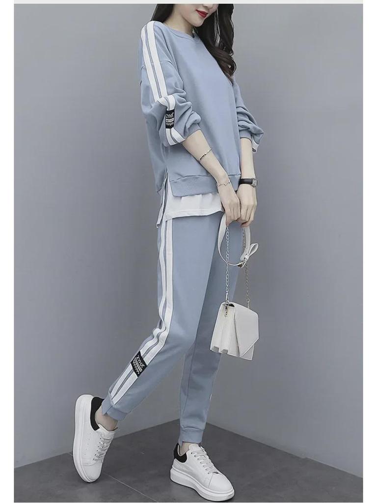 2023 Autumn Women's Knit Two-Piece Set: Korean Style Loose Top with Wide Leg Long Pants