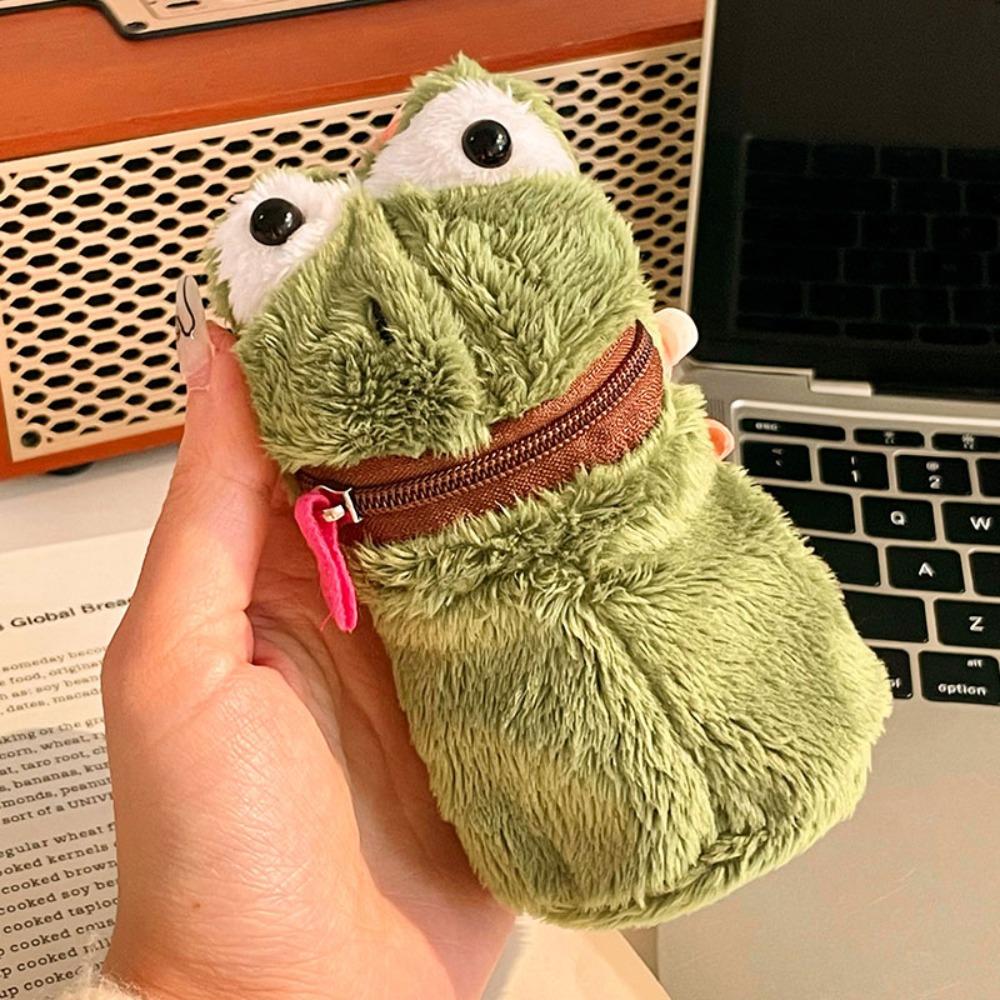 Furry Frog Plush Money Bag Funny Frog Earphone Bag Open Mouth Frog Coin Purse Wallet  Gifts