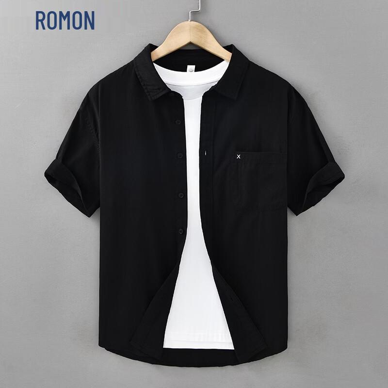 ROMON Men s Summer Casual Short Sleeve Pure Cotton Shirt XL