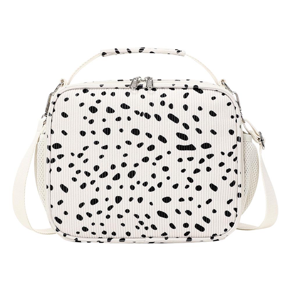 Corduroy Picnic Food Pouch Large Insulation Lunch Box Floral Printed Lunch Tote Bag for Picnic School Work Travel