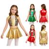 Sleeveless Sparkly Patchwork Crop Top and Skirted Bottom Set for Girls Metallic Gloss Jazz Dance Stage Performance