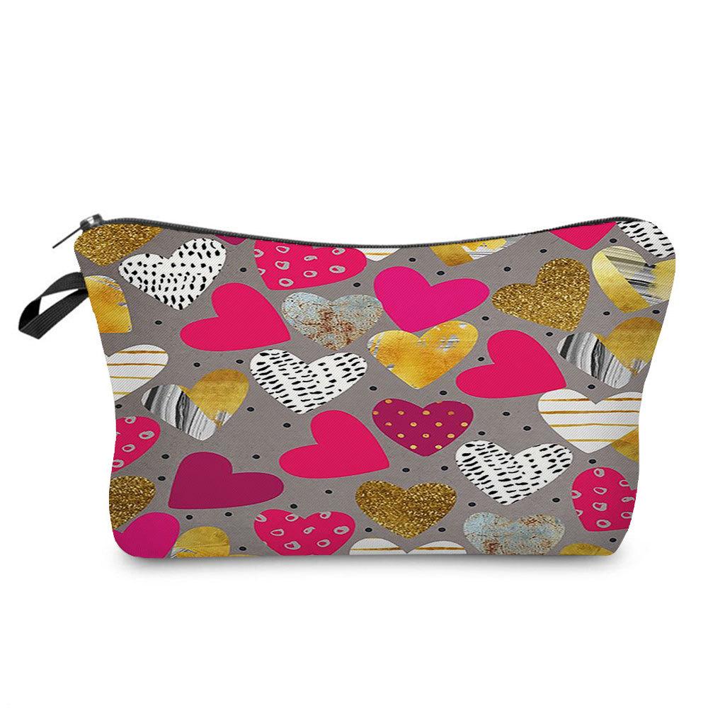 Women Hearts Print Cosmetic Bag Toiletries Organize Travel Storage Case KTB
