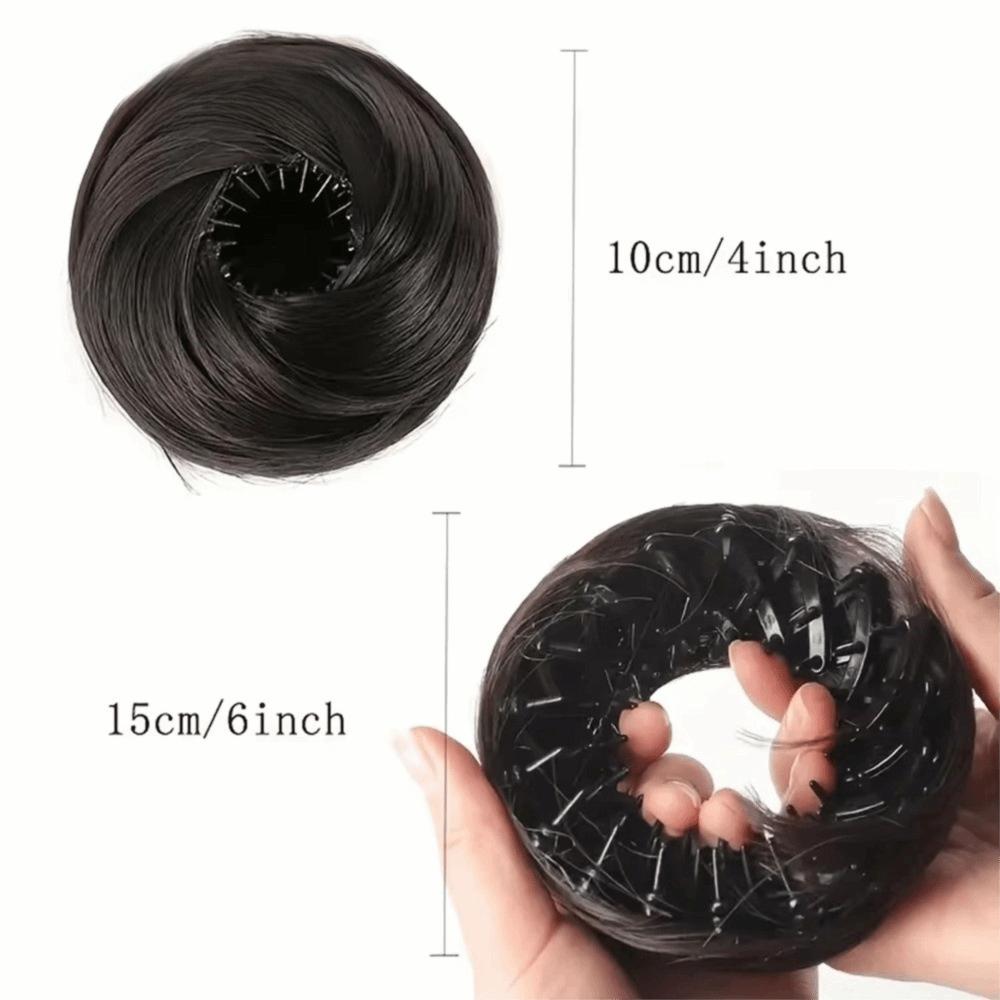 Synthetic Hair Clip in Hair Bun Straight Texture Messy Hair Bun Extensions Circle Elastic Clips Mini Bird's Nest Shaped Bun