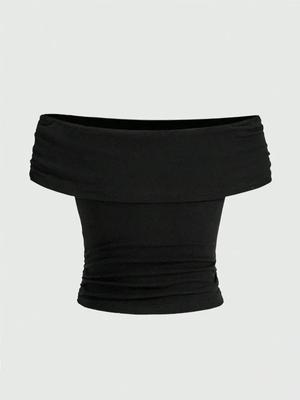 Crop Top Phumee Open Shoulder  Pleated  Slim Fit A2064