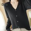 Women Knitting Sweater V-Neck Long Sleeve Button Down Sweater Cardigan Solid Color Loose Fit Crochet Texture Coat