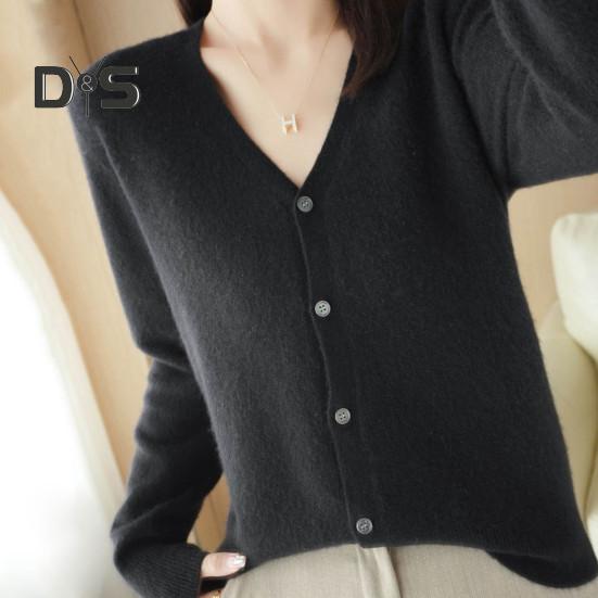 Women Knitting Sweater V-Neck Long Sleeve Button Down Sweater Cardigan Solid Color Loose Fit Crochet Texture Coat