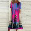 Women's Casual Round Neck Dress with Pockets Halloween Print for Party and Everyday Wear